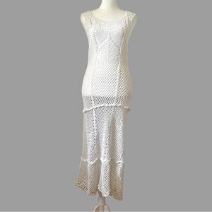 BOSTON PROPER Ivory White Crochet Midi Cover Up Dress